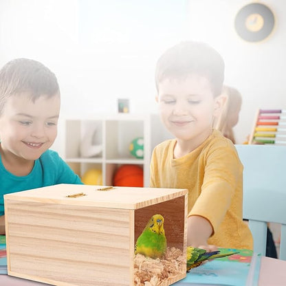 Bird Nesting Box Parakeet Parrot Breeding Nest Wooden Acrylic Transparent Bird House with Small Nest for Small Parrot Conure Lovebirds (Medium)