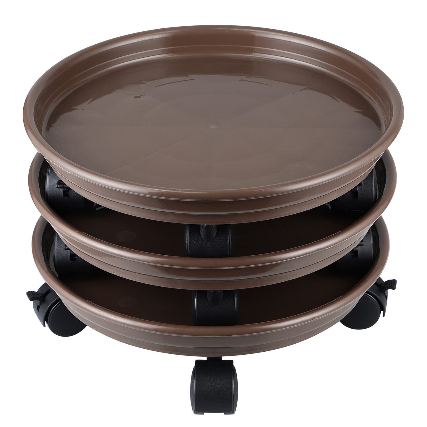 Skelang 3 Pcs Plant Caddy, 11.8" Plant Stand, Round Plant Pallet Pot with Lock Wheels, Rolling Tray Planter Trolley Casters, Moving Plant Pot Saucer for Patio, Garden, Indoor
