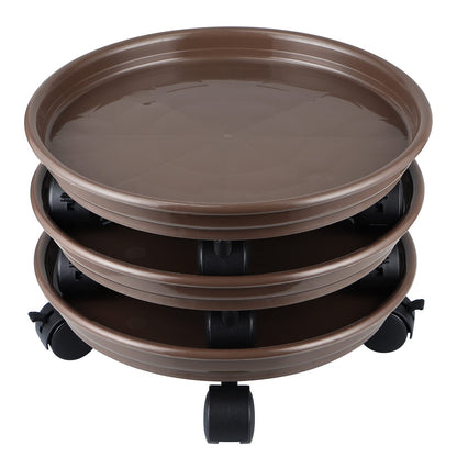 Skelang 3 Pcs Plant Caddy, 11.8" Plant Stand, Round Plant Pallet Pot with Lock Wheels, Rolling Tray Planter Trolley Casters, Moving Plant Pot Saucer for Patio, Garden, Indoor
