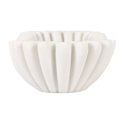 Creative Co-Op Marble Oval Ruffle Bowl, White
