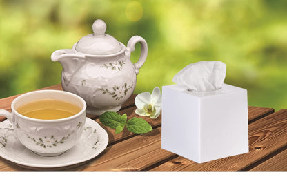 DWËLLZA HOMË 2 Pack White Tissue Box Cover – Square Tissue Box Holder for White Bathroom Accessories Countertop, Decorative Tissue Cover and Square Cube Holder for Modern Home, Office or Dresser Décor