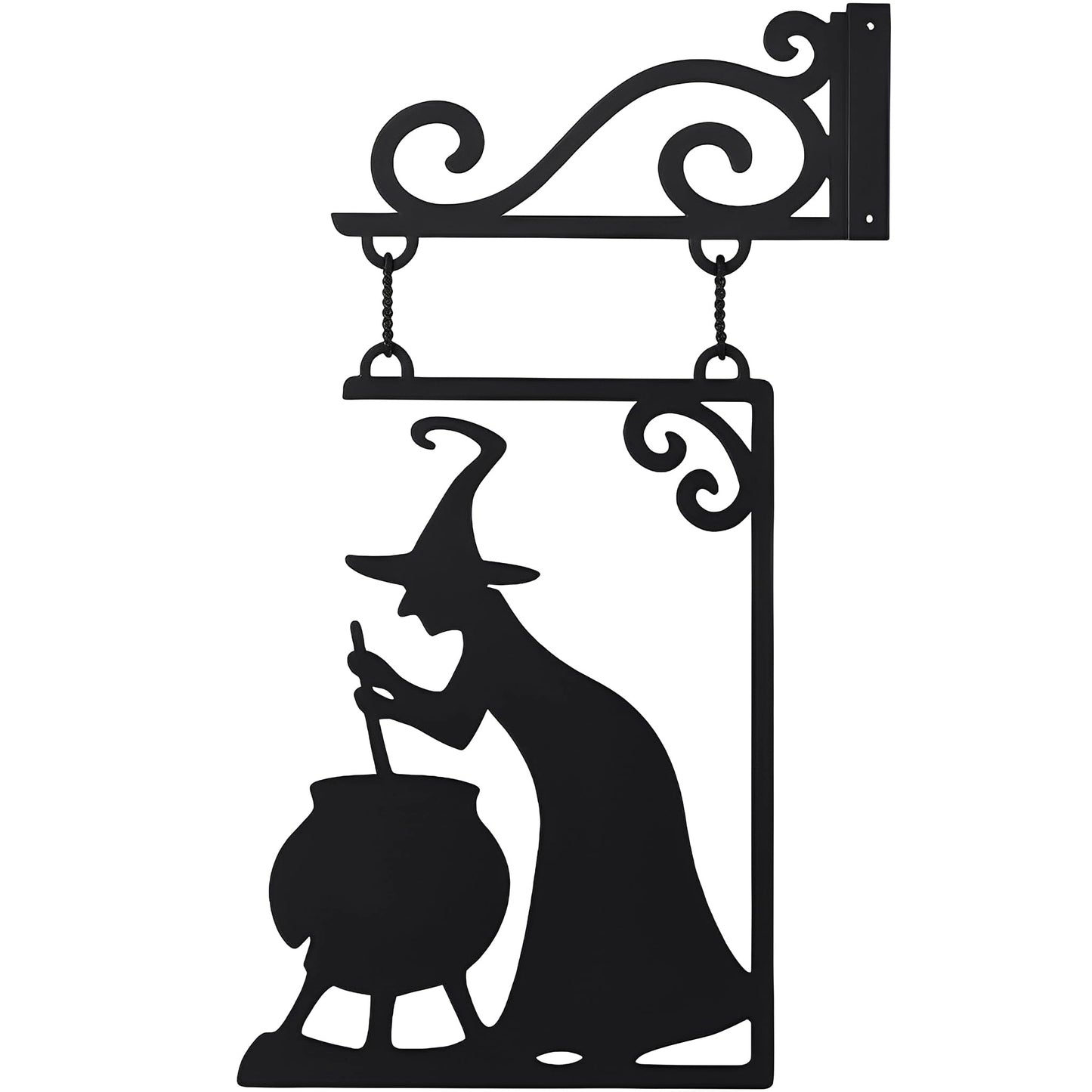 Metal Witch Silhouette Cauldron – Iron Halloween Wall Sign Hanging Art for Garden Decor, Scary Yard Ornaments, Party Supplies, Indoor Outdoor Decoration