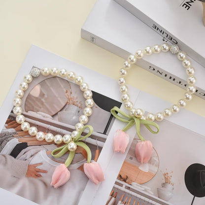 SUQ I OME 1 Pair of Handmade Tulip Flower Curtain Magnetic Tiebacks,Curtain Ties,Curtain Holdbacks for Home Office Decoration,Pink