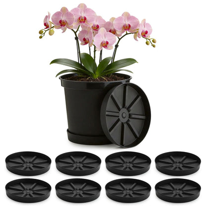 RooTrimmer Elevated Plant Saucer 10P, 9 Inch Round Pot Tray with Raised Base for Indoor Outdoor Potted Plants– Extra Deep Design to Catch Overflow Water, Thick Drip Plate for Succulents & Houseplants