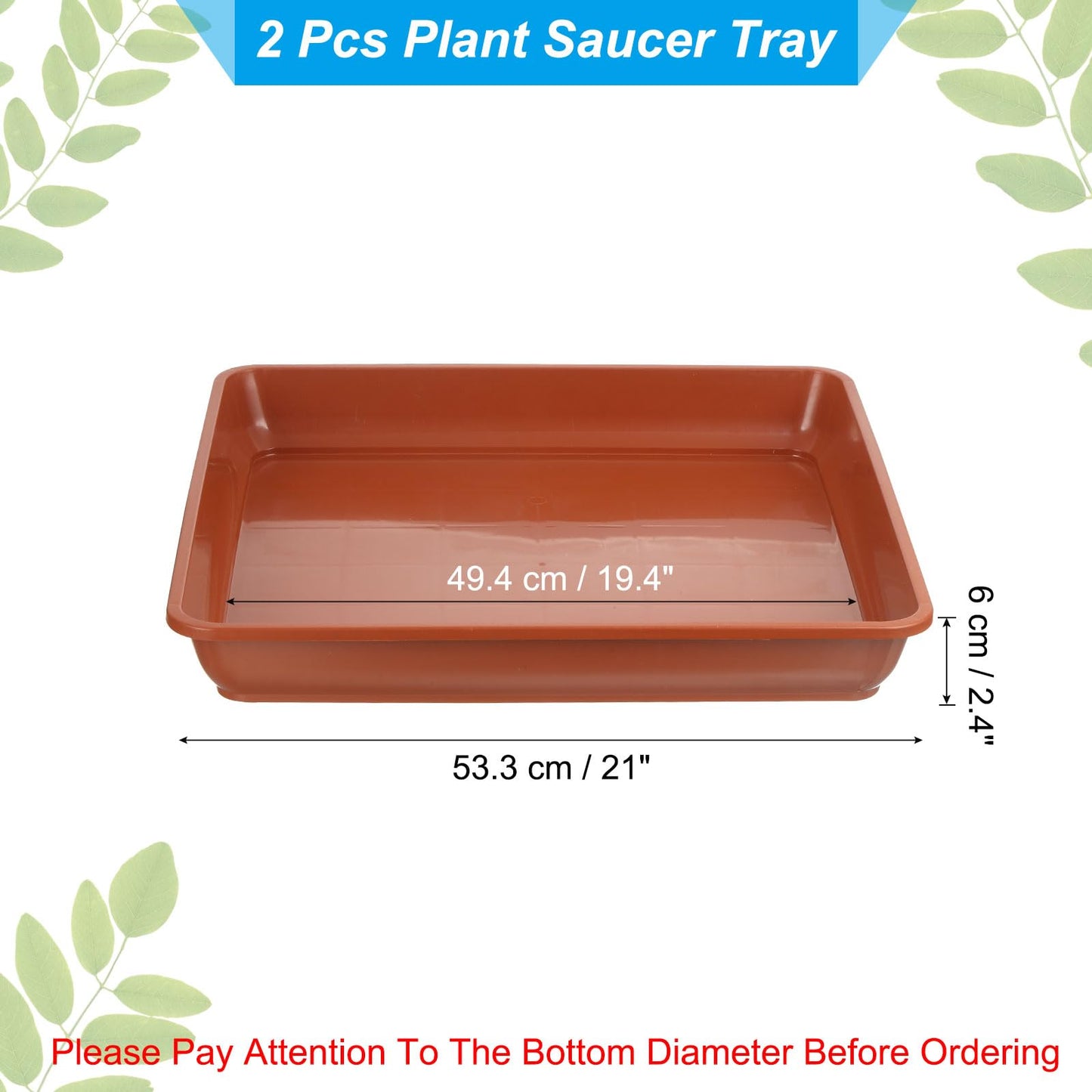 PATIKIL 21 Inch Plant Saucer Tray, 2 Pack Plastic Square Plant Saucer Large Deep Plant Pot Saucers Heavy Flower Planter Drip Tray for Indoors Outdoors Plants, Terracotta