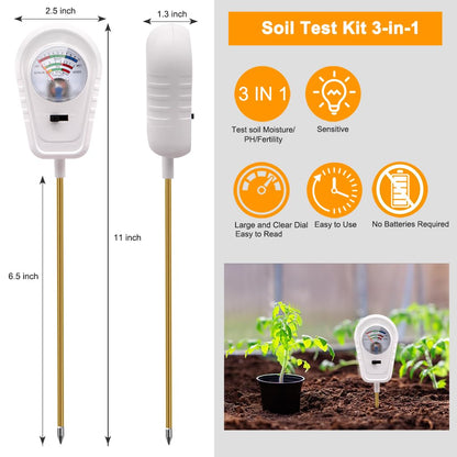 Aenncci Soil Test Kit 3-in-1, Soil Moisture Meter, Soil PH Meter, Fertility Soil Tester, Soil Tester for Garden, Lawn, Farm, Outdoor & Indoor Use (Snow Glow White)