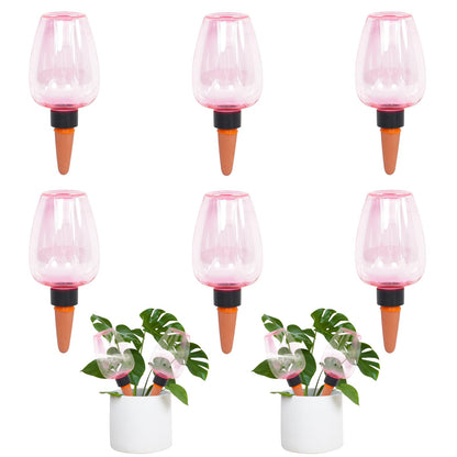 GEWOSI 6pcs Plant Self Watering Globes, Plastic Water Bulbs Top Fill, 12.3 oz Plant Watering Devices System Slow Release Terracotta, Water Spikes Stakes for Indoor (Pink-6pack)