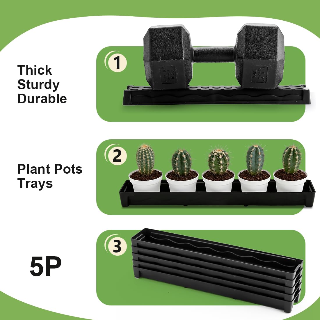 RooTrimmer 5 Pack Rectangular Window Sill Plant Pot Trays, 10 Pack 8 Cell Nursery Pot Trays with Clear Round Pots 80pcs