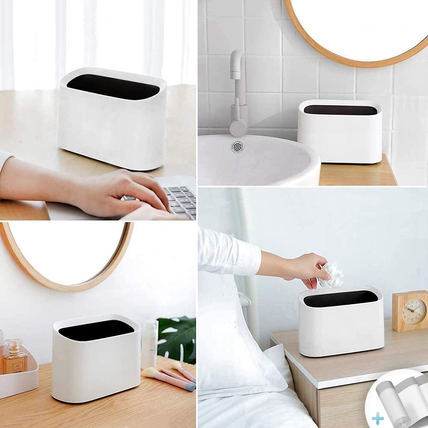 AYADA 0.4 Gal Mini Trash Can for Desk with Inclined Opening, Small Waste Basket Very Tiny for Desktop Vanity Countertop Table Office Laundry Bedside, Slim Thin Plastic Mini Garbage Can (White)
