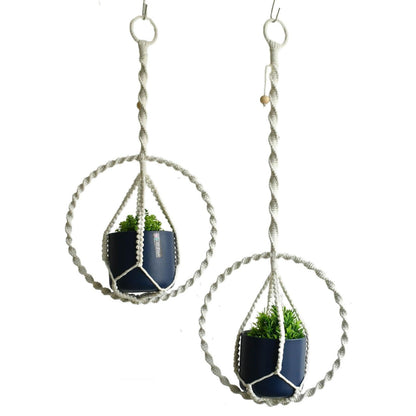 Macravine 2-Pack Plant Hanger with, Handcraft Planter Holder, Boho Chic Handmade Pot Holder for Home/Window Decoration, 2 Sizes 11.8"*23.6", 11.8" *31.5", Beige (No Pot and Plant Included)