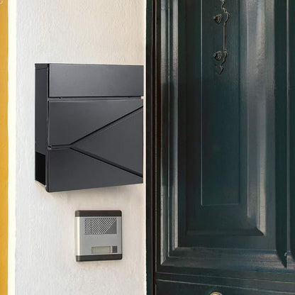Jssmst Locking Mailbox Wall Mount- Waterproof mailboxes with Secure Key Lock and Newspaper Compartment, Key Lock Drop Box Extra Large Capacity, 12.9 x 4.1 x 14.2 Inch, Black, SM-HPB933 New