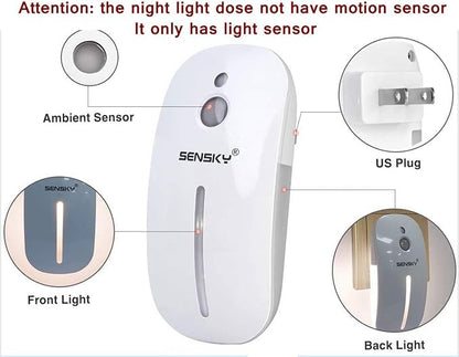 Sensky Plug in Night Light - 2 Pack Dimmable 3500K Warm White LED with Auto Dusk to Dawn Sensor and Dual Front Back Lighting - for Bedroom Bathroom Kitchen Hallway Stairs Home Decor Lamp