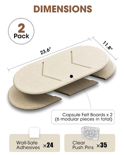 Cork Board Alternative, Felt Bulletin Board for Walls, 2-Pack 23.6"x11.8" Pin Board Wall Organizer with 35 Push Pins, Adhesive Install Wall Decor for Office, Classroom, Home, Desk Accessories