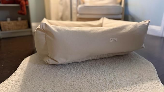 Rectangular Natural Cotton Canvas Dog Bed with Raw Cotton Insert – Eco Friendly Pet Bed with Removable Washable Cover, Breathable Cushion for Dogs & Cats (Natural, Medium 30" × 20" × 7")