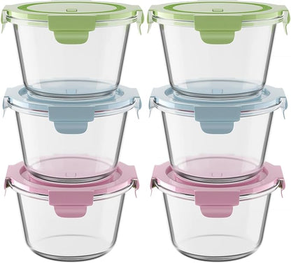16oz Glass Meal Prep Containers with Lids, Airtight 2 Cup Glass Food Storage Containers Set, Heat-Resistant BPA-Free Container for Soup, Leftovers, Microwave, Oven, Dishwasher & Freezer Safe (6 Packs)
