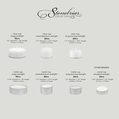 Stonebriar 100 Pack Unscented 8 Hour Extended Burn Time Tea Light Candles, White, 100 Count