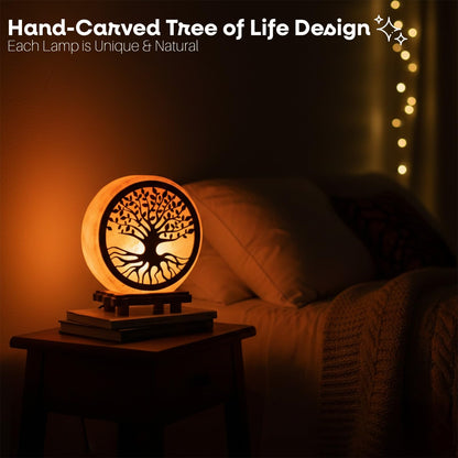 SAF Naturals Himalayan Pink Salt Lamp with Tree of Life Design 6 Inch Hand-Carved, Wooden Base, for Home Decor, Meditation & Gifts