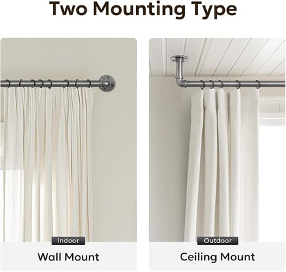 Zeerobee Curtain Rods for Windows 32 to 72, 1 Inch Industrial Wrap Around Grey Curtain Rod, Indoor/Outdoor Room Divider Adjustable Drapery Pole, 32"-72"