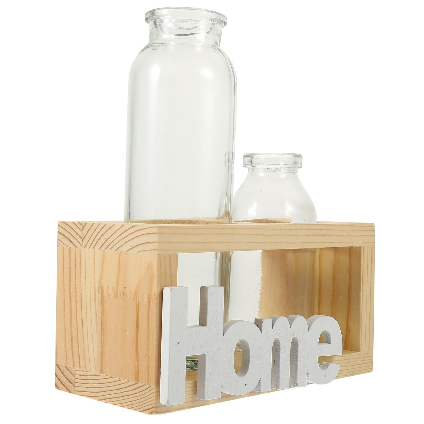LALAFINA Nordic Style Hydroponic Plant Holder Glass Vase with Wooden Stand, Indoor Desktop Planter Terrarium for Home Garden Décor, 2pcs