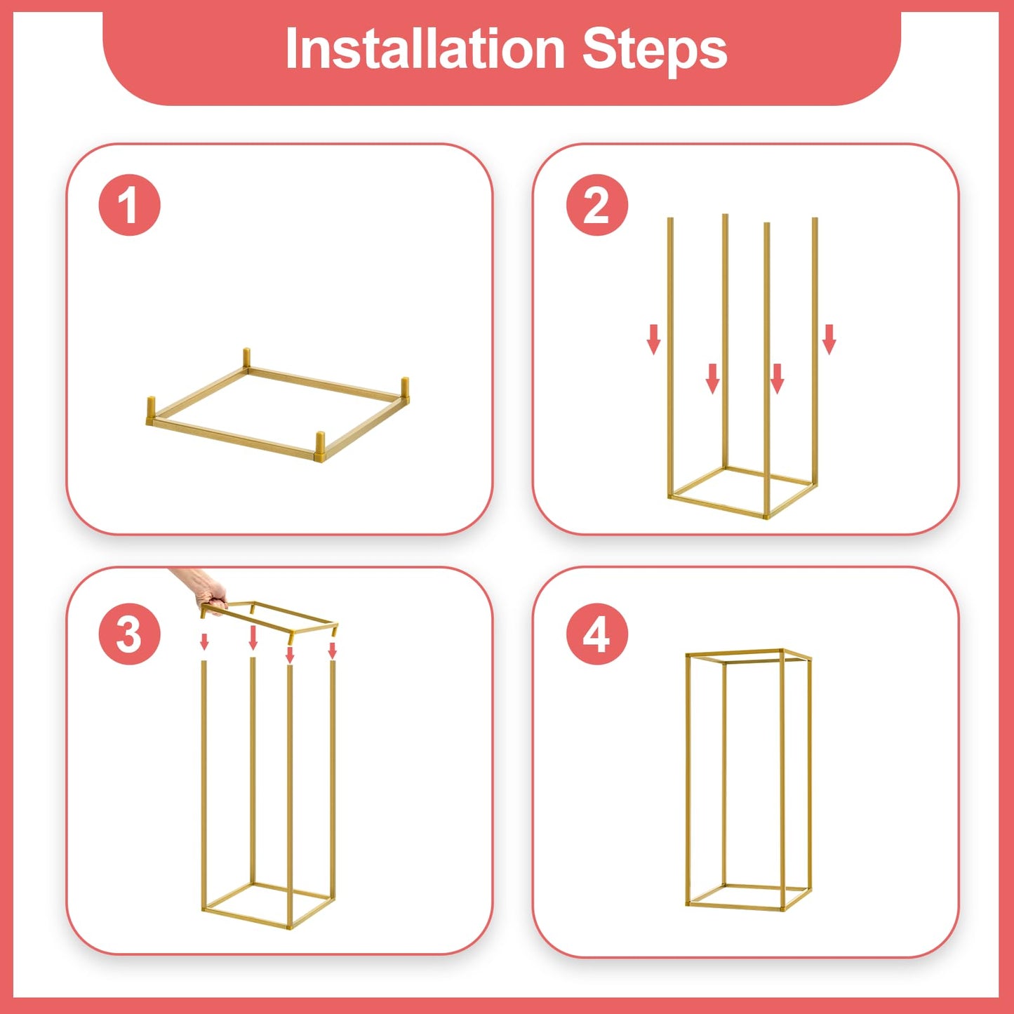 10 Pack 23.6 Inch Gold Wedding Flower Stand Metal Vase Column Stand Geometric Centerpiece Vase for Home Party Wedding Decorations, Rectangular Flower Display Rack