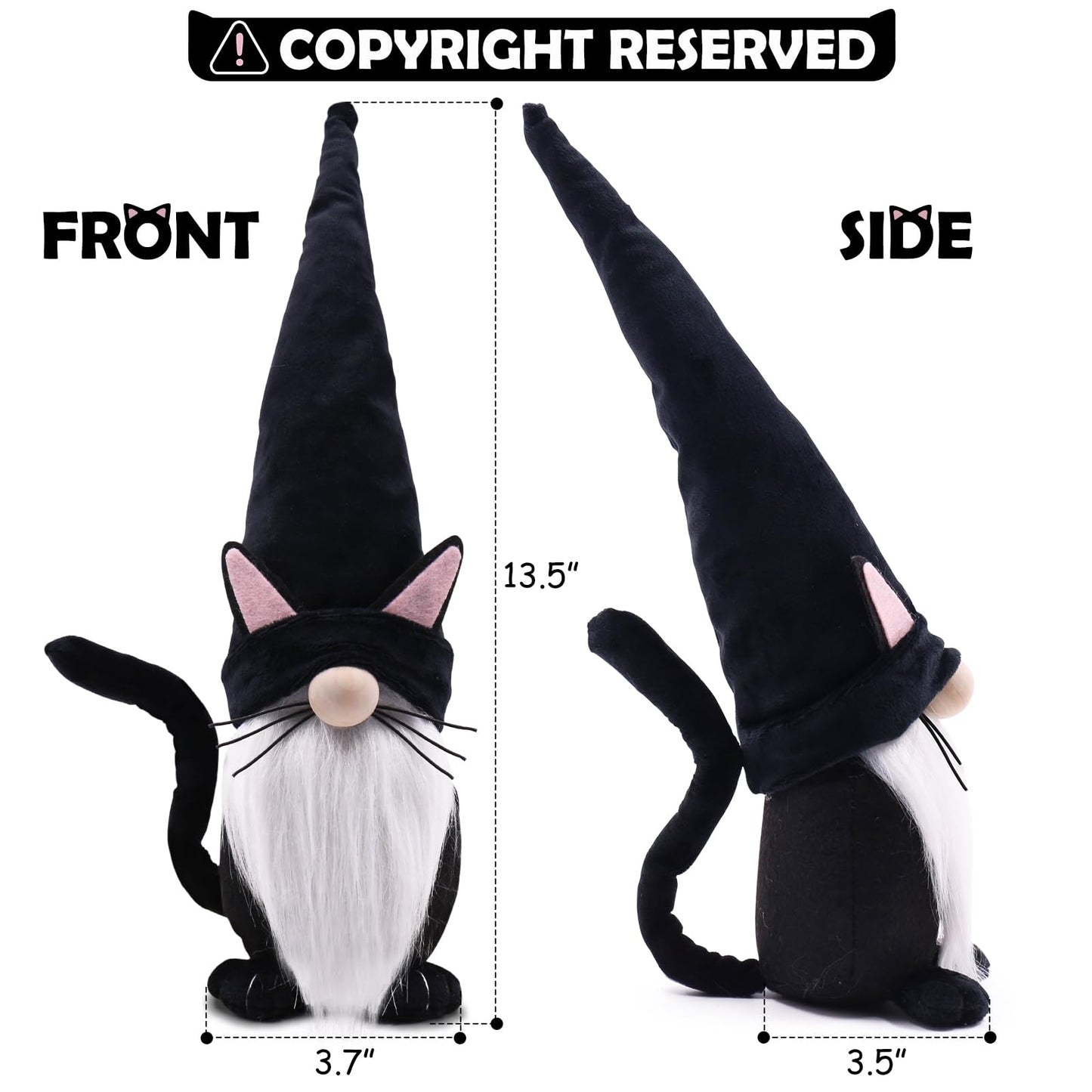 Upltowtme Black Cat Gnome Plush 13.5" Handmade Scandinavian Tomte Figurine Halloween Christmas Gnomes Spring Farmhouse Decor Ideal Gift for Women and Cat Lovers