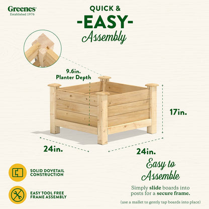 Greenes Fence Premium Cedar Elevated Planter, 24" x 24" x 17" (3/4" Thick) - Made in USA with North American Cedar