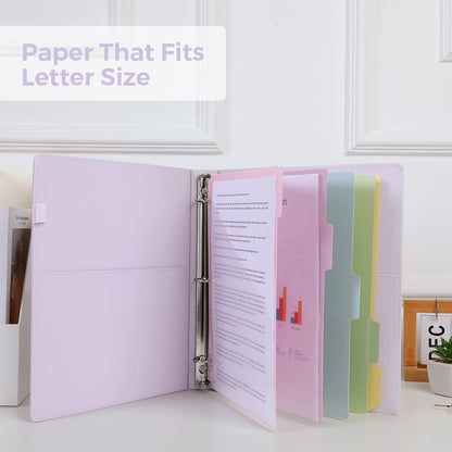 SKYDUE 3 Ring Binder with Clipboard 1 Inch, 13.2" × 10.2" PU Clipboard Binder with Notepad & 5 Dividers with 5 Pockets, Labels, Clipboard Folder Great for School Office (Fit Letter Sized Paper)