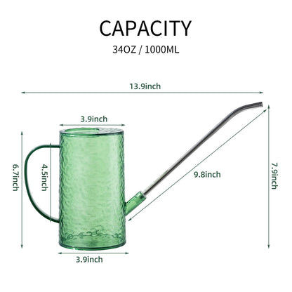 Watering Can for Indoor Plants, Water-Ripple Design Small Plastic Plant Watering Can with Long Spout and Detachable Shower Head for Houseplants, Flowers, and Succulents, 34oz, Forest Green