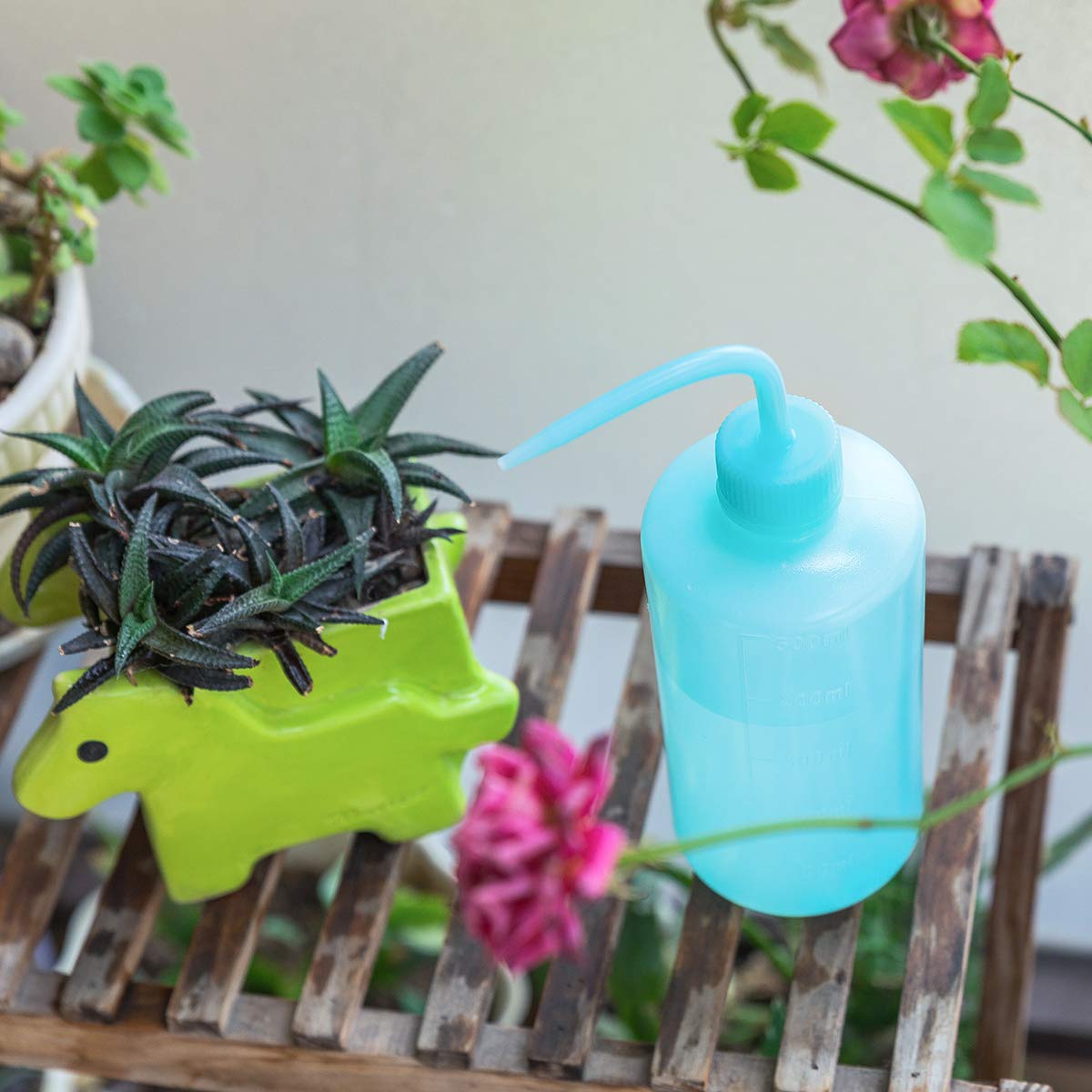 Oubest Squeeze Washing Bottle Succulent Watering Blue Water Squirt Irrigation Squeeze Sprinkling Can Plastic Wash Plant Bottle 500ml 3pc