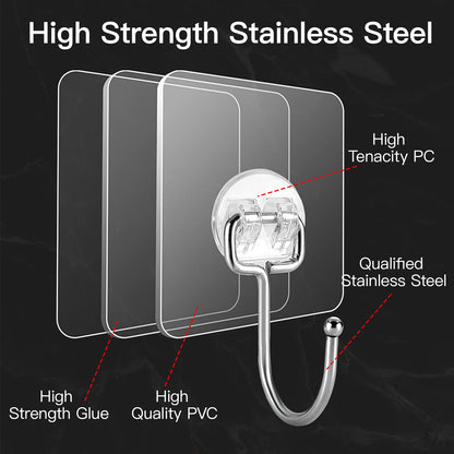 Strjobaili 20 Pack Large Adhesive Hooks for Hanging Heavy Duty 44 lb(Max), Self Adhesive Sticky Hooks Waterproof Stainless Steel Wall Hook for Home Bathroom Shower Kitchen Outdoor Utility Hooks