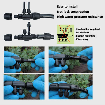 Drip Irrigation System for Garden with Water Timer, Main ID 1/2inch 32Ft and 1/4inch 131Ft Water Hose, 2-Zone Watering System Sufficient Water Pressure, Irrigation Dripper Waterflow Evenly Easy DIY