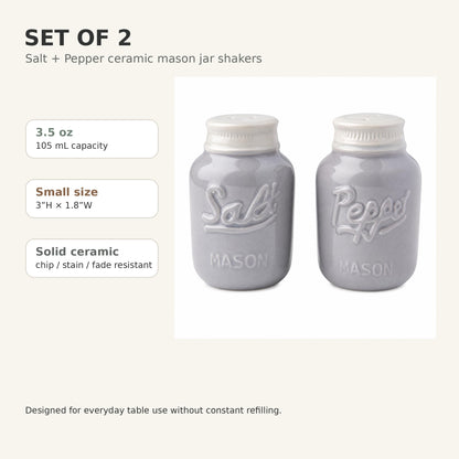 Comfify Grey Mason Jar Salt and Pepper Shakers – 3.5 oz Modern Farmhouse