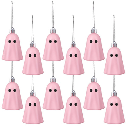 Tigeen 12 Pcs Halloween Hanging Ornaments Cute Ghost Decoration Halloween Tree Decoration Plastic Decorative Mini Ghost Ornaments for Home Tree Party Supplies (Cute,Pink)