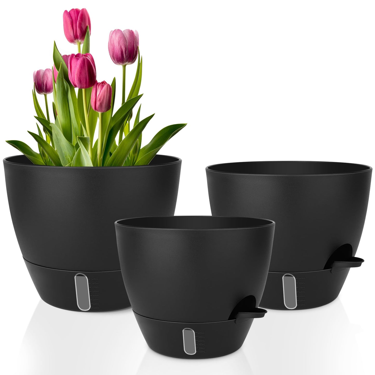 QRRICA 10/9/8/7.5/7 Inch Self Watering Pots and 12/10/9 Inch Water Level Indicator Plant Pots