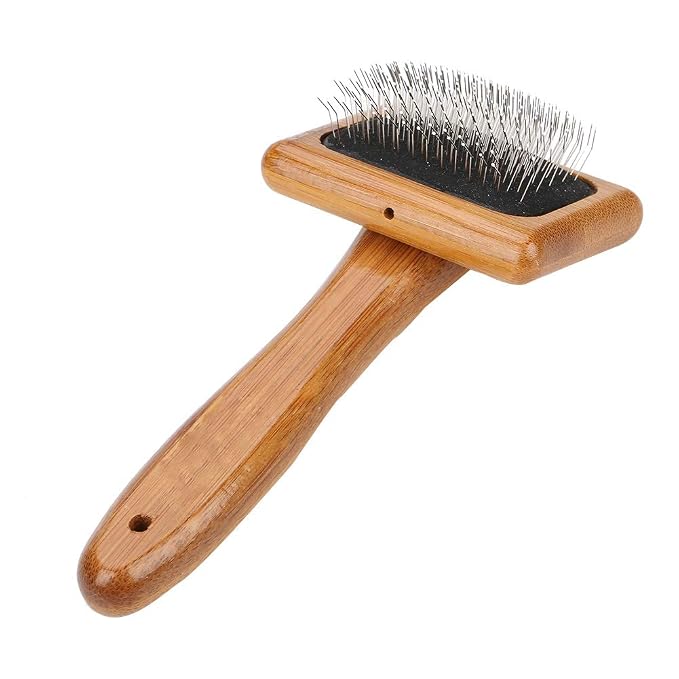 Oumefar 1PCS Bamboo Dog Hair Comb, Pet Wooden Brush Massage Grooming Slicker Brush with Rounded Bristles(Charged)