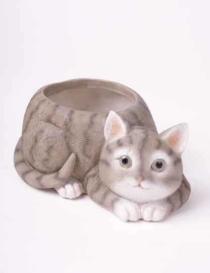 HAUCOZE Cat Statue Planter Succulent Pot Modern Animal Sculpture Home Decor Gift for Bookshelf Garden 7.9 Inch