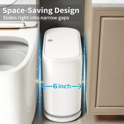 Bathroom Trash Can with Lid, 3 Gallon Small Slim Garbage Bin with Auto-Adsorption & 75 Bags (5 Rolls), Mini Waste Basket Dog Proof for Bathroom, Kitchen, Office, Bedroom, Laundry, Toilet, Rv, White