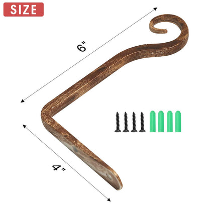 Jardim 2 Pack 6 Inch Premium Decorative Metal Iron Wall Hook, Indoor Outdoor Plant Hanger, Rustic Hanging Gardening Bracket Hook, for Planters, Bird Feeders, Lanterns, Wind Chimes (Coffee)