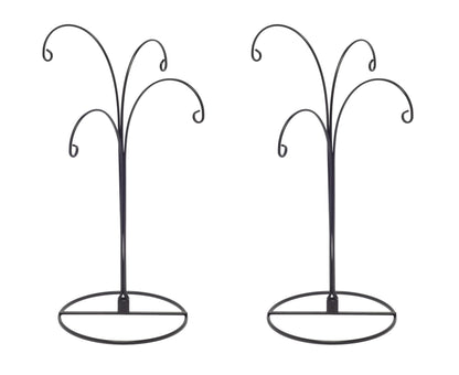 Creative Hobbies 2 Pack of Metal Ornament Display Stands – 12″ Tall with Four Hooks at Varying Heights for Christmas Ornaments and Keepsakes (Black)