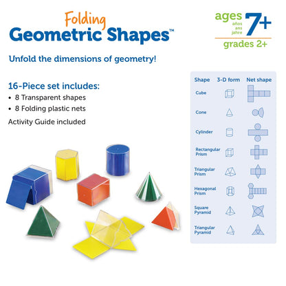 Learning Resources Folding Geometric Shapes Set - Classroom Must Haves, Teacher Supplies, Geometry Game, Pattern Blocks, Homeschool, 3d School Figures for Teaching, Math Manipulatives Essentials
