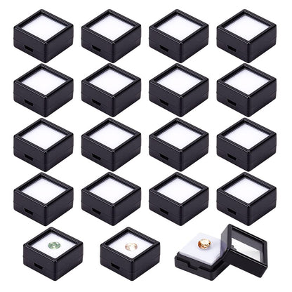 BENECREAT 36 Pcs Black Gemstone Display Box Plastic Transparent Bare Stone Box Black Square Jewelry Box 1.16x1.16x0.65 Suitable for Gemstone, Jewelry, Crystal Diamond Accessories Display
