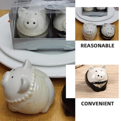 1 Pair Ceramic Pig Salt Pepper Shakers Wedding Favor Kitchen Seasoning Jars Bride Groom Set