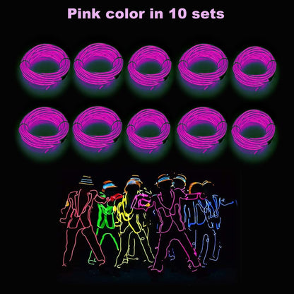 MaxLax EL Wire - Pink Neon Light Wire 10-Pack, 16.4ft, Plastic, Model CXD el wire 001