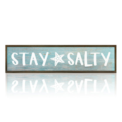 Beach Decoration, Funny Summer Decor Sign, Wall Decors Art, Ocean Coastal Home Decor for Living Room, Bathroom, Beach House Decoration, Framed Wooden Box Sign, Stay Salty Signs 17.8x4x1.2 inches 25