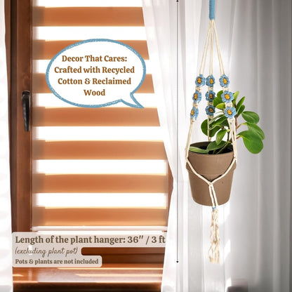 Macrame plant hanger with Daisies | Hanging plant holder | Macrame Plant hangers outdoor and indoor hanging planters Plant stand indoor Boho Decor hanging planter stand/plant shelf (Cloudy Day)