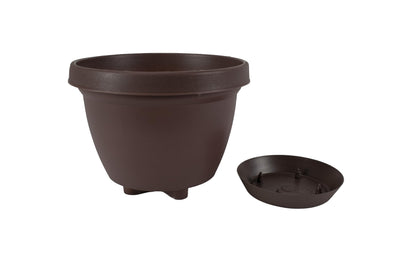The HC Companies Infinity Round Planter Decorative 8 Inch Plastic Flower Pot w/Removable Saucer for Indoor & Outdoor Plants, Chocolate