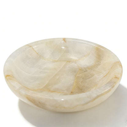 YeasHome Calcite Stone Bowl, D20 Natural Crystal Bowl for Decor - Hand Carved Decorative Bowl for Centerpiece, Coffee Table, Yoga Meditation, Gift Idea (Marbled Pattern)