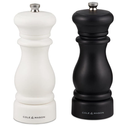 Cole & Mason Southwold Classic Salt & Pepper Mill Gift Set - Salt and Pepper Grinders with a Matte Finish - Adjustable & Refillable Mills - Hand Wash Kitchen Tool - Black/White