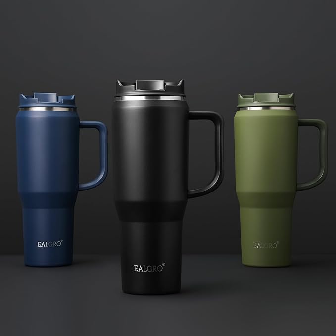 EALGRO 40 oz Tumbler with Handle, Insulated Tumblers with Lid and Straw, Large Metal Sports Water Bottle Jug, Thermal Stainless Steel Travel Coffee Mug Cup, Sage Green