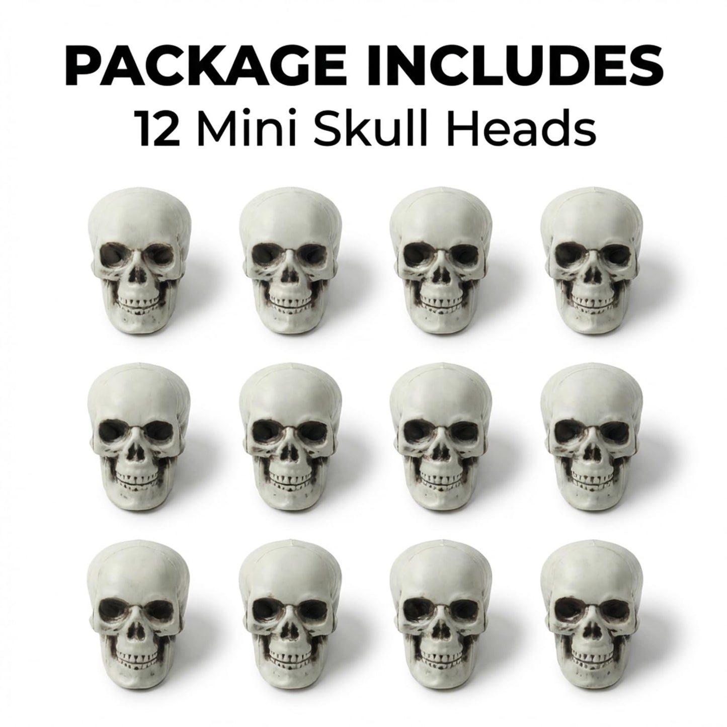 12 PCS Mini Skull Heads, 2 Inch Realistic Plastic Skeleton Skulls for Halloween Decor, Gothic Home Decor, Haunted House Props, DIY Crafts & Party Table Decor